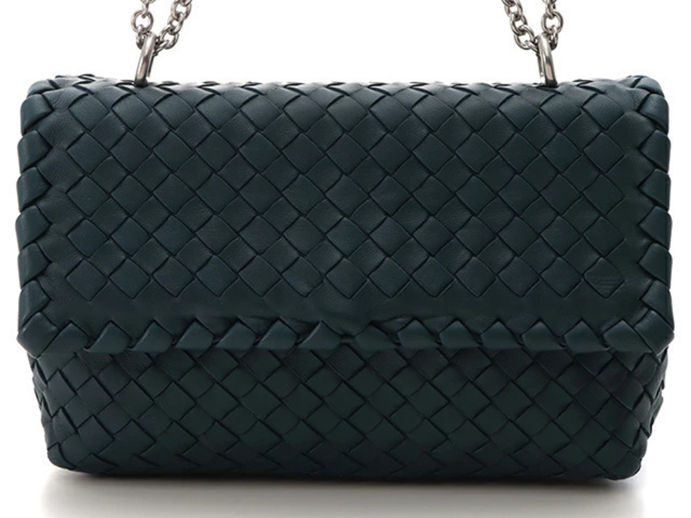 BOTTEGA VENETA Intrecciato Chain Shoulder Bag Dark Green Leather